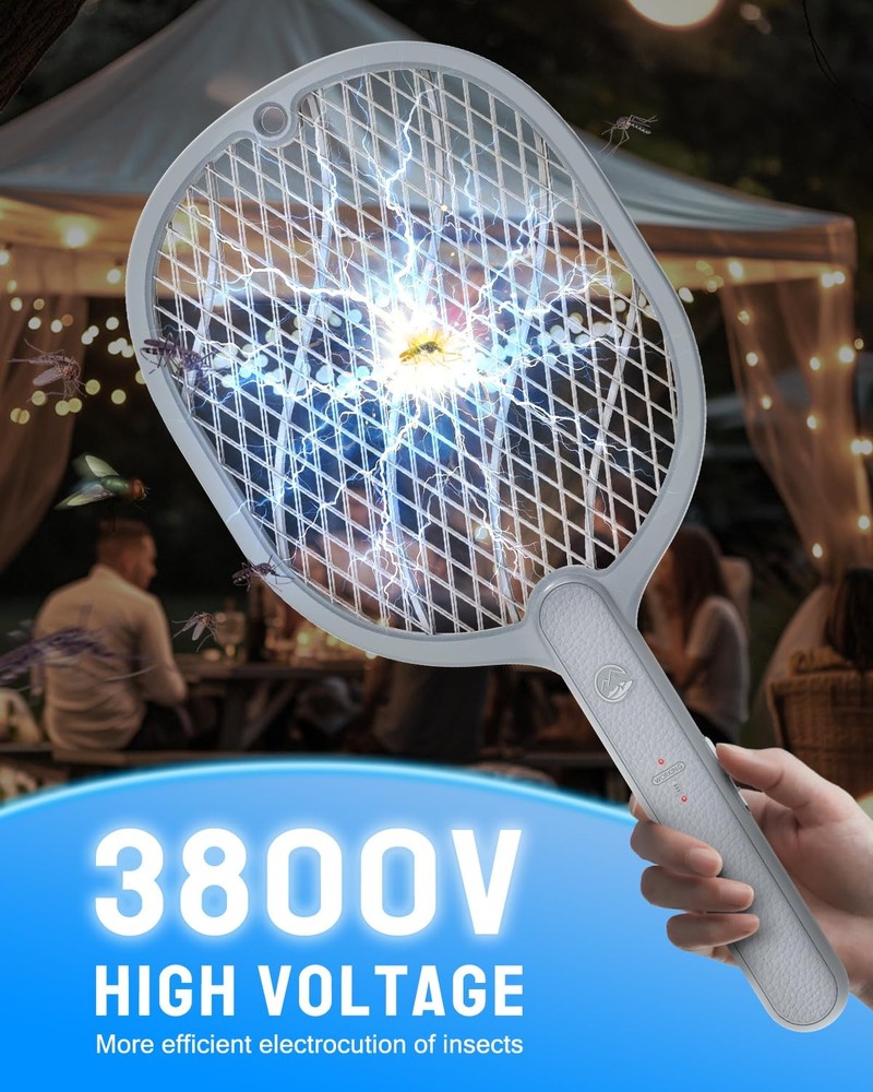 Electric Fly Swatter, 3800V Handheld Bug Zapper Racket, Type-C Rechargeable, ...