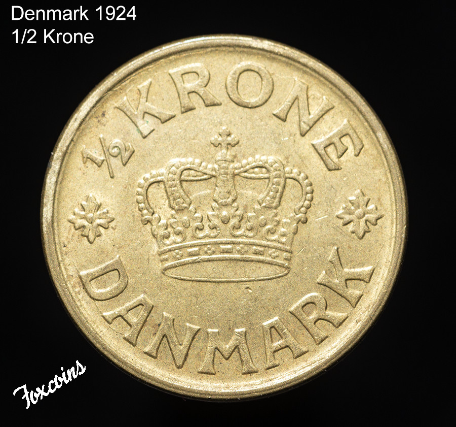 Denmark - 1/2 Ore 1924 NICE AU CONDITION