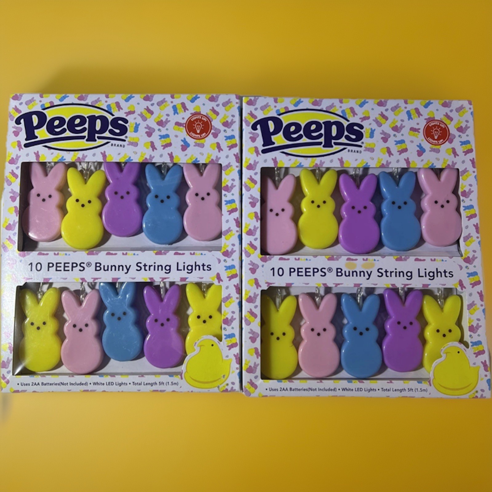 🐰NIB Set of (2)Pastel Peeps Bunny LED String Lights 5 Feet