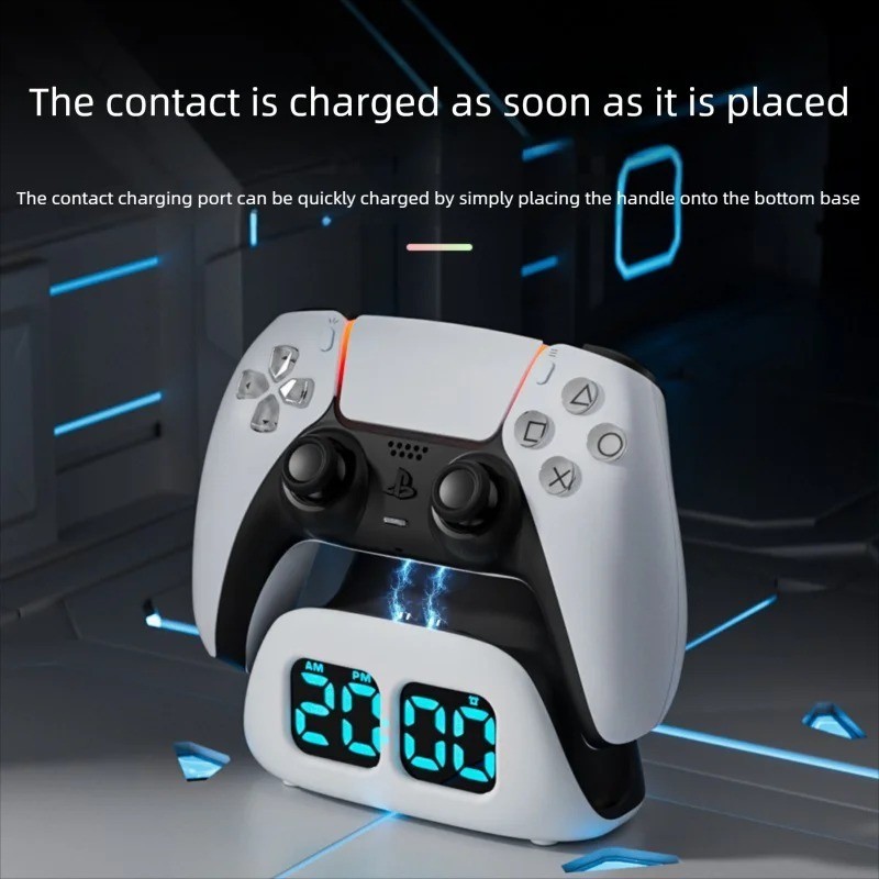 Wireless Fast Charging Dock LED Clock Base PS5 Dual Controller Lighting Stand US