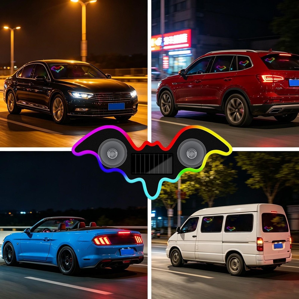 Bat Shaped Car LED Light, Solar/USB Rechargeable Multi-Mode Car Decoration Light