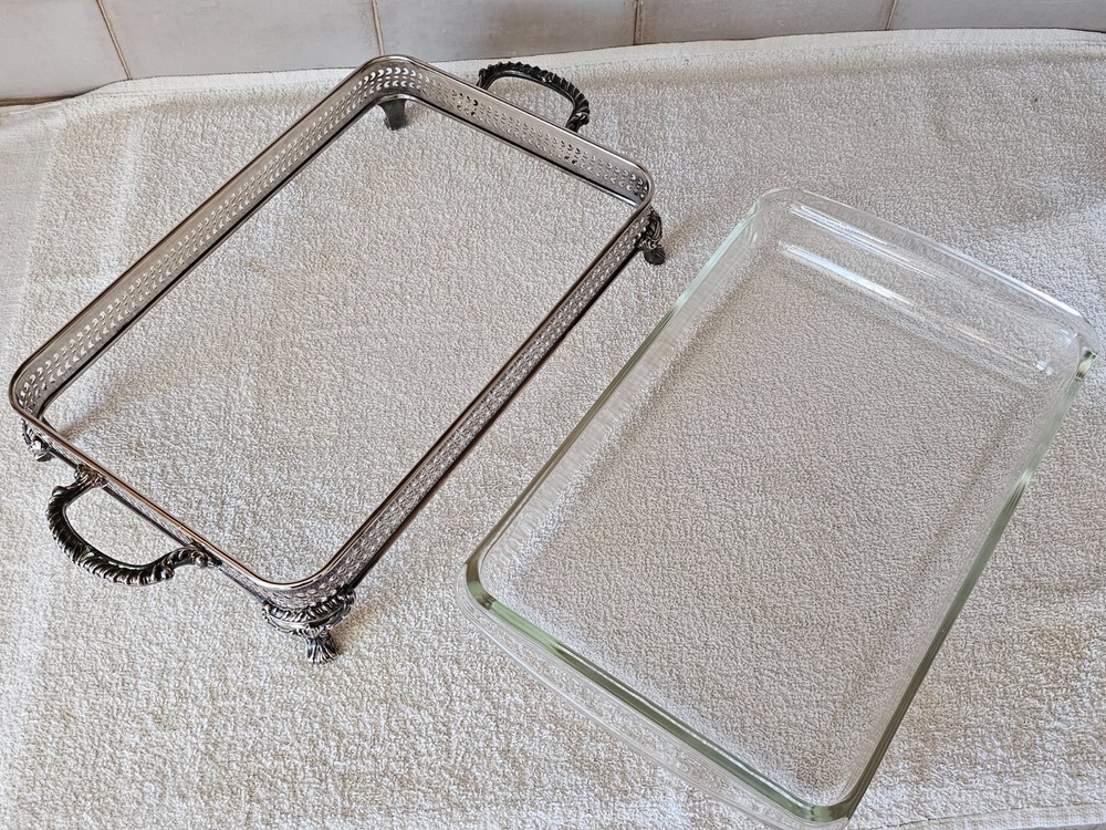 Vintage Pyrex Silver Plated Casserole Serving Dish w/Cover