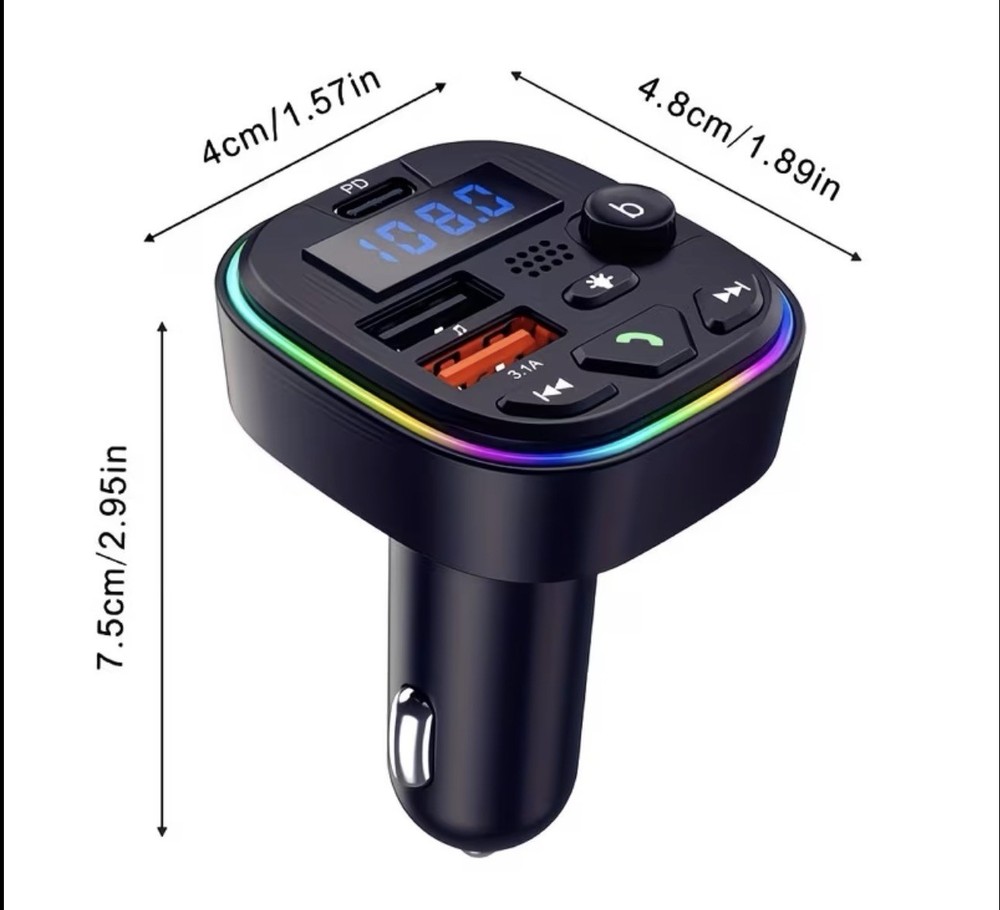 Bluetooth FM Transmitter Car Charger PD USB C QC3.0 Adapter LED Display