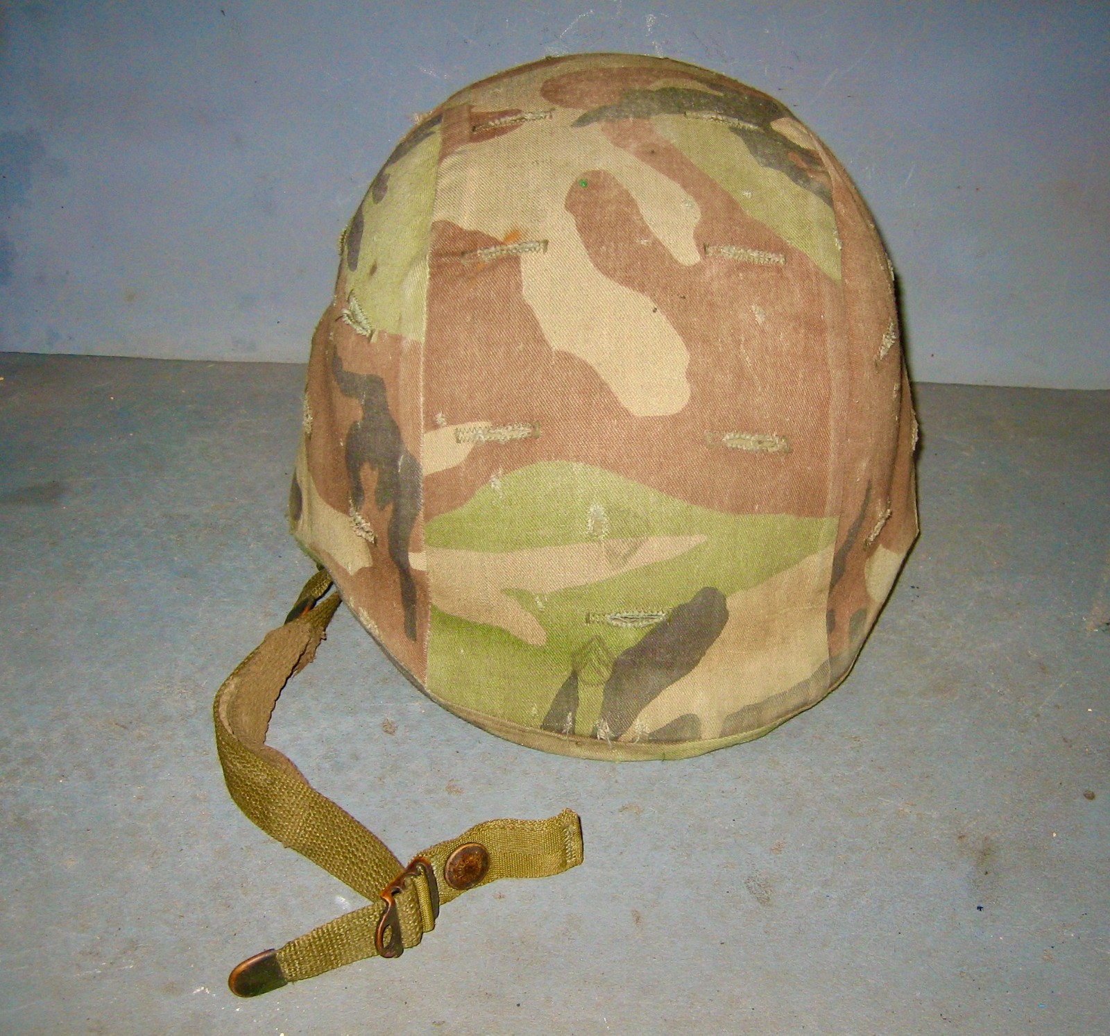 U.S. Military Combat Helmet made with Kevlar + Camo Cover, Chin Strap, & Webbing