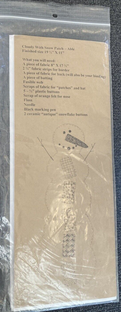 Vtg Rare My Stitching Peace CLOUDY WITH SNOW PATCH --ABLE Applique Quilt pattern