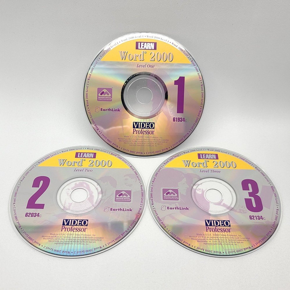 ⭐️ Video Professor Learn Word 2000 3-CD Set - PC CD-ROM