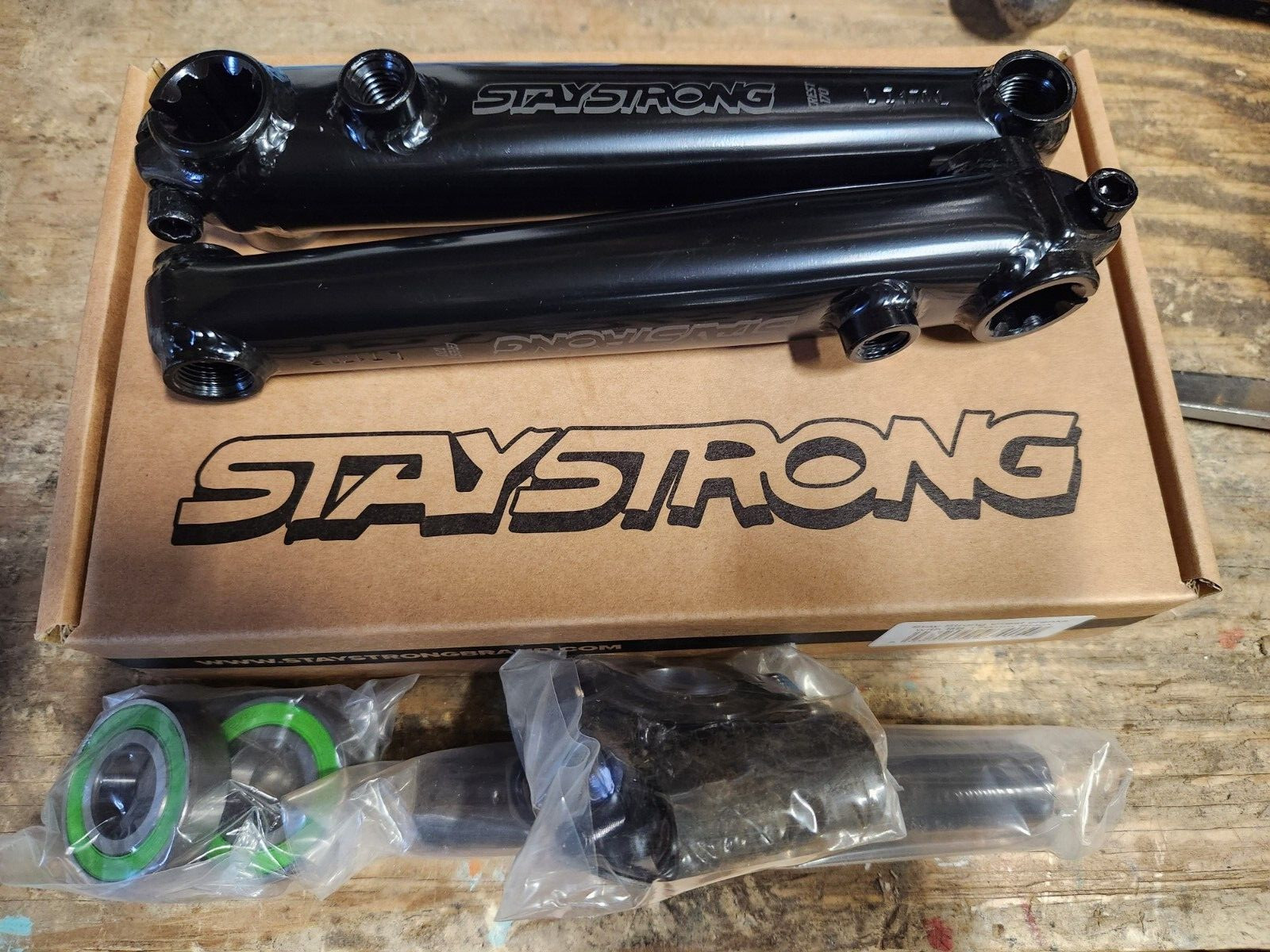 New Stay Strong Black 3-Piece BMX Crank Set with Sealed Bottom Bracket 170mm