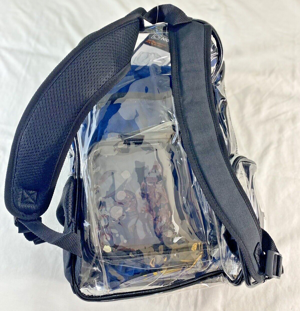 NiceEbag clear backpack cushioned adjustable straps zippers pockets hand bag