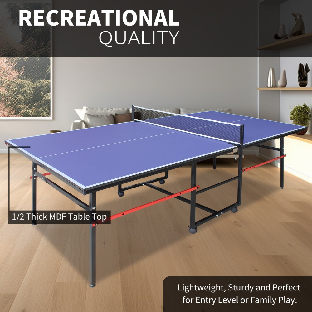 8ft Mid-Size Table Tennis Table Foldable & Portable Ping Pong Table Set DJYC1