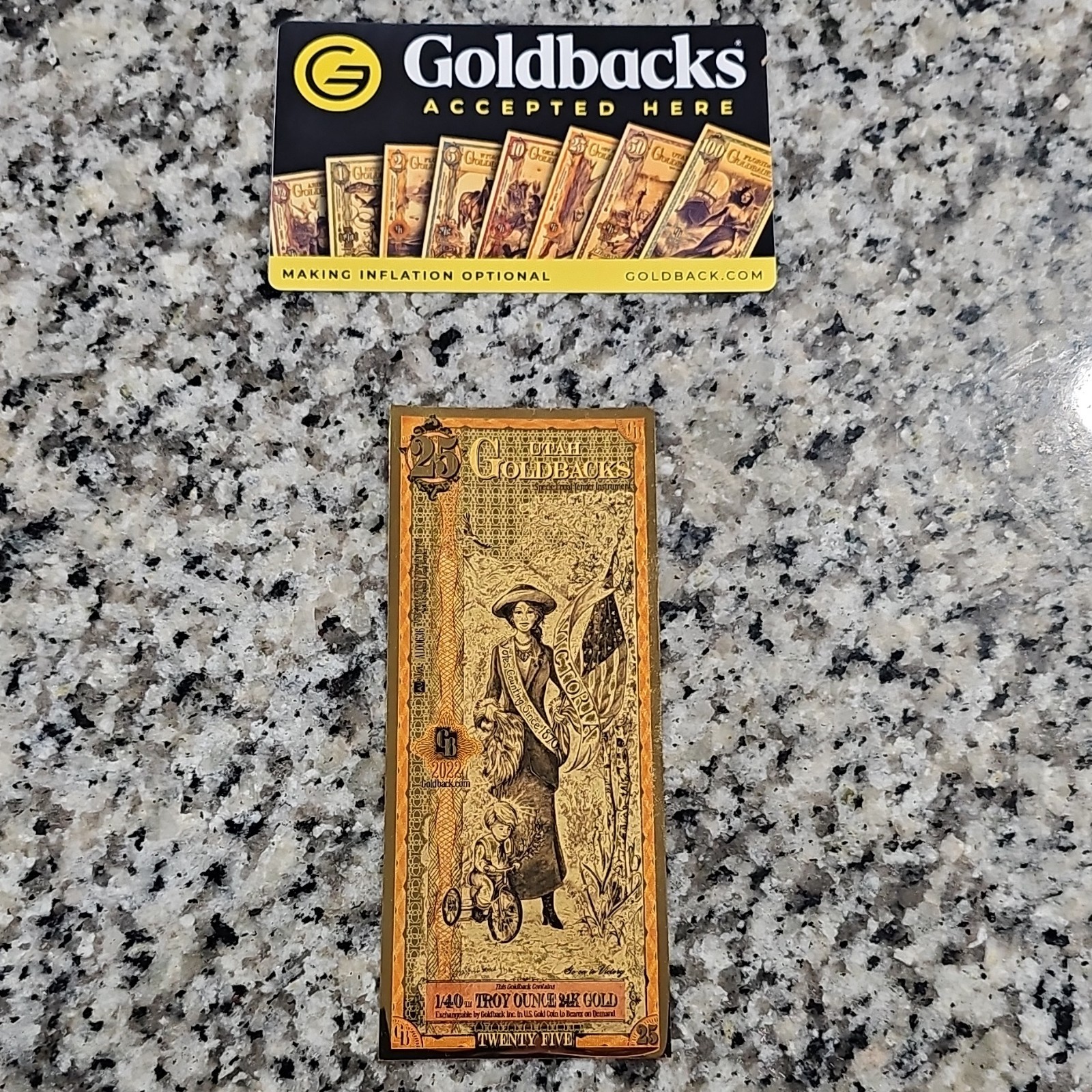 Goldback 25 2022 24K Gold Bar Note 1/40 oz 0.999 Fineness Uncertified Aurum