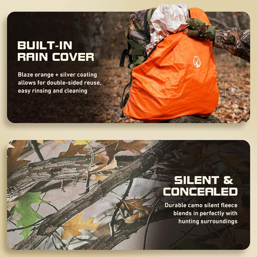Hunting Backpack with Buckle Quick-Release Rifle System, 42L Waterproof Silen...