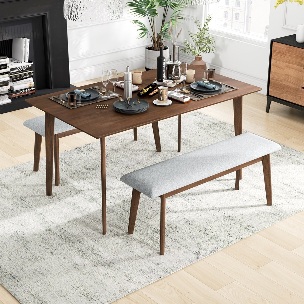 Fabric Upholstered Solid Wood Bench, Padded Storage Bench for Entryway