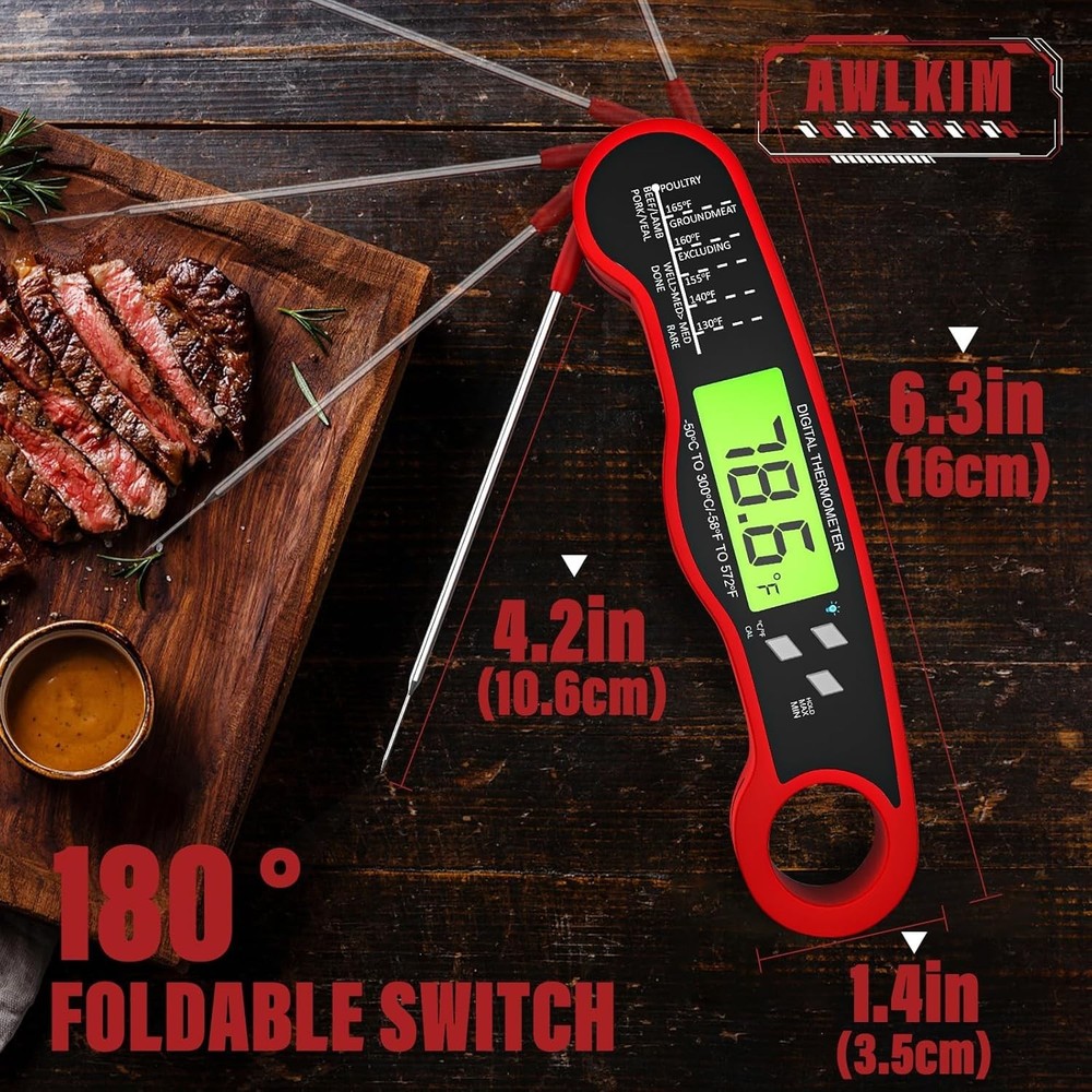 Instant Read Digital Meat Thermometer with Backlight - Perfect BBQ Tool