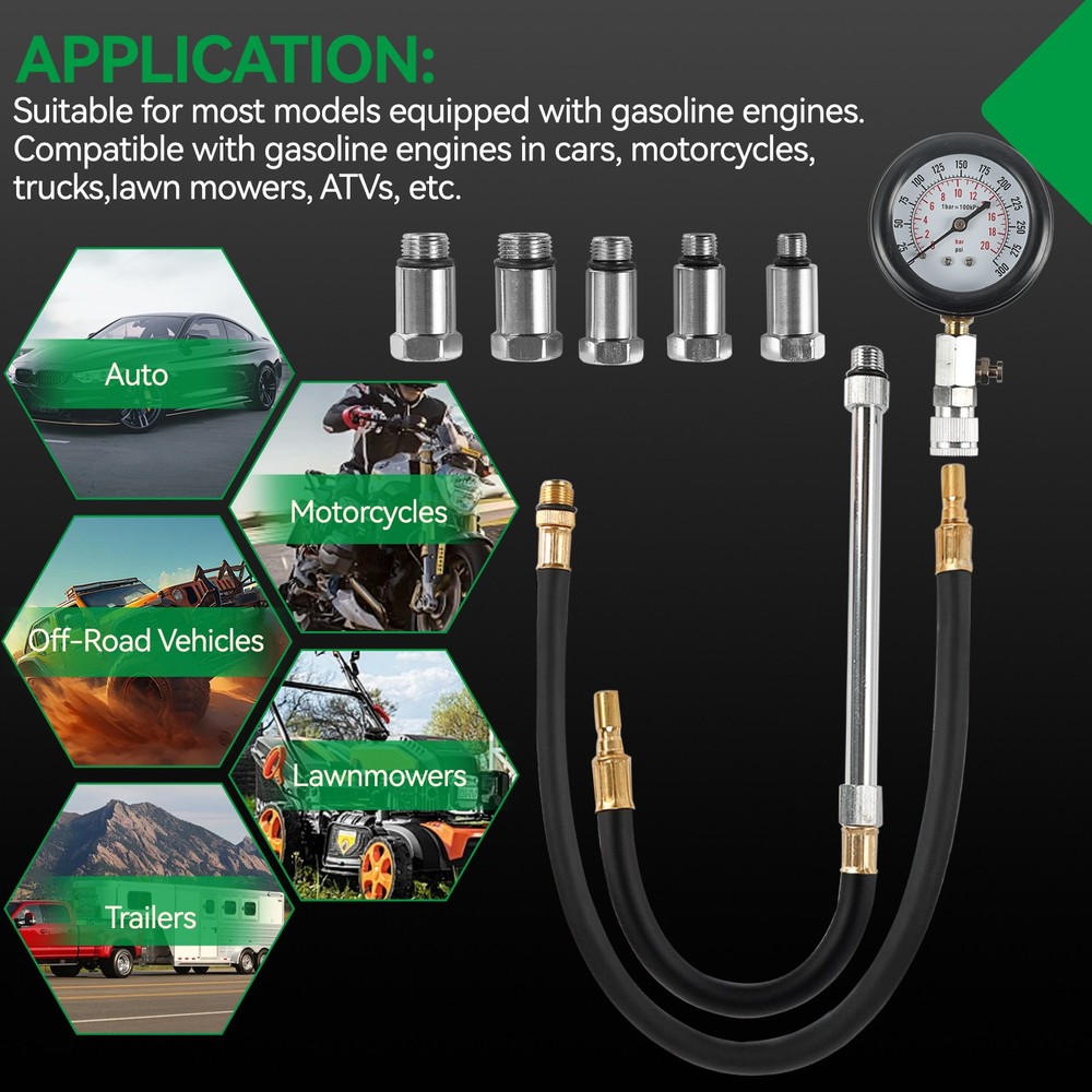 11Pc Cylinder Compression Gauge Tester Kit Gas Engine Diagnostic Testing Tool US
