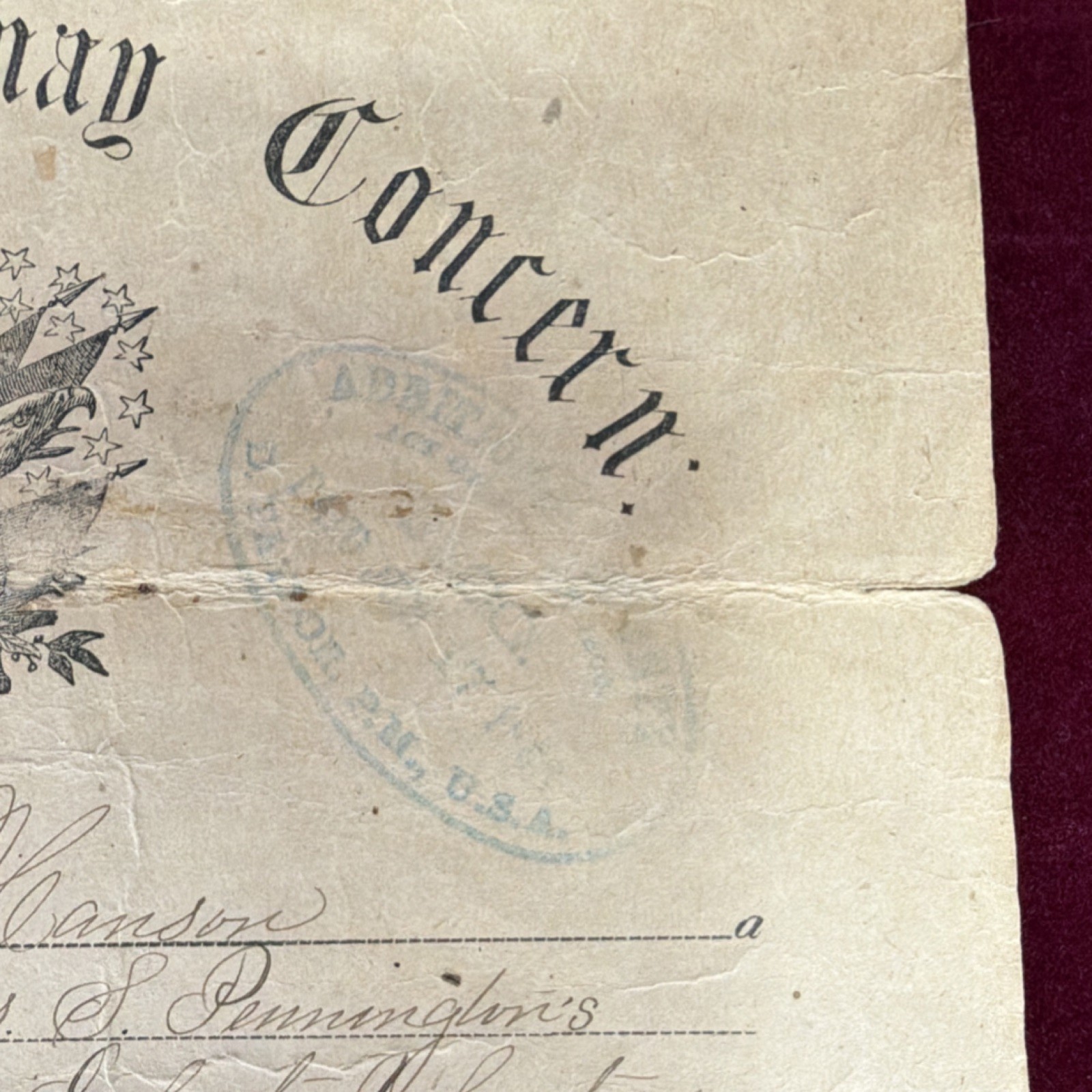 United States Military Discharge Paper Silver War Era Dated August 1865