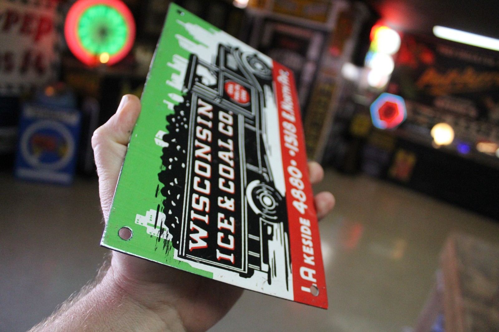 RARE WISCONSIN ICE AND COAL DEALER PORCELAIN METAL SIGN TRUCK GAS OIL MILWAUKEE