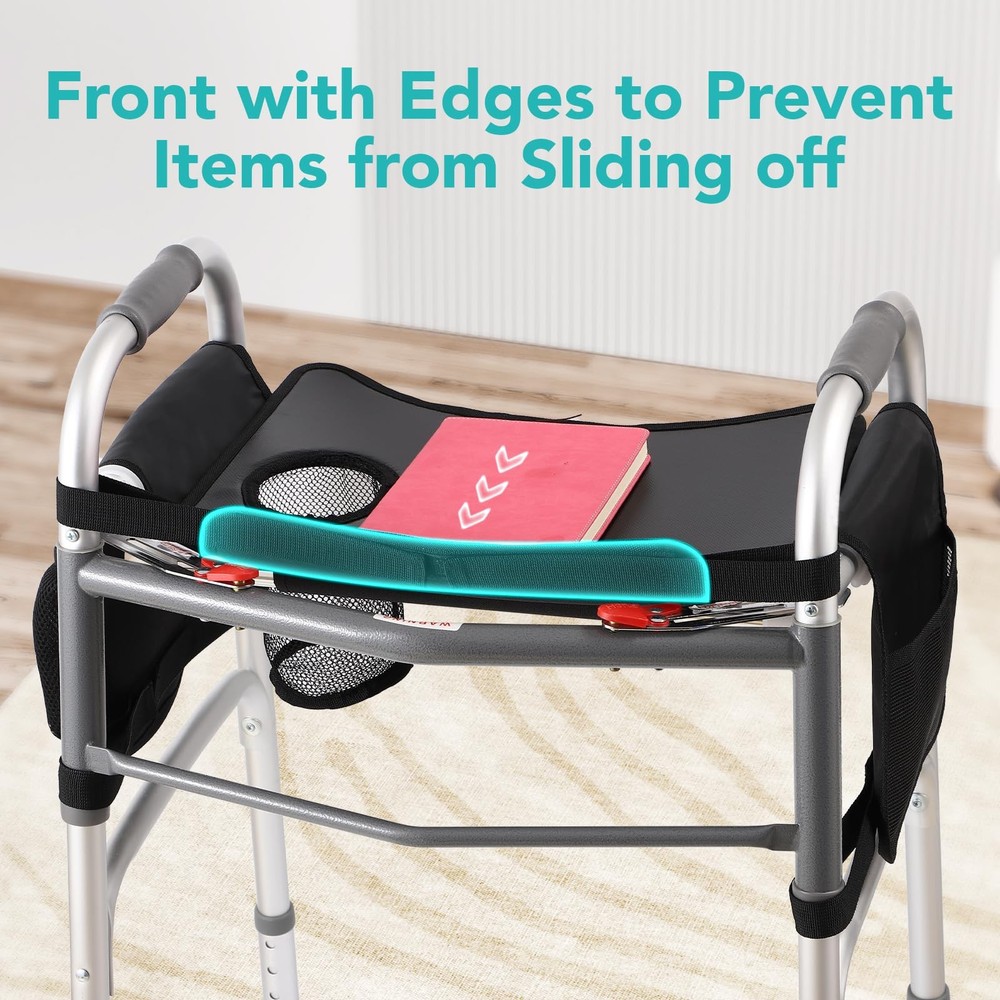 Hook-On Walker Tray, Cup Holder & Tool Free Quick Assembly, Non Slip Mobility...