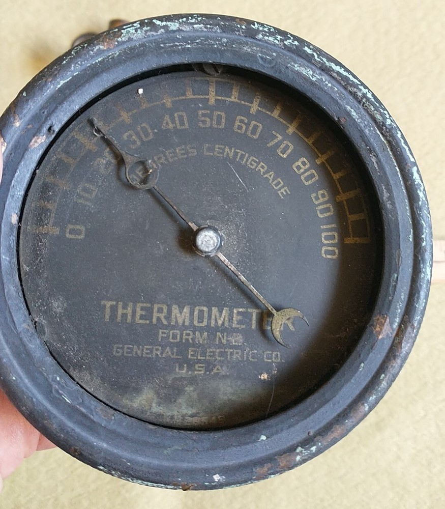Antique Copper Large GE Round°C Thermometer & Brass/Iron Microscope Steampunk