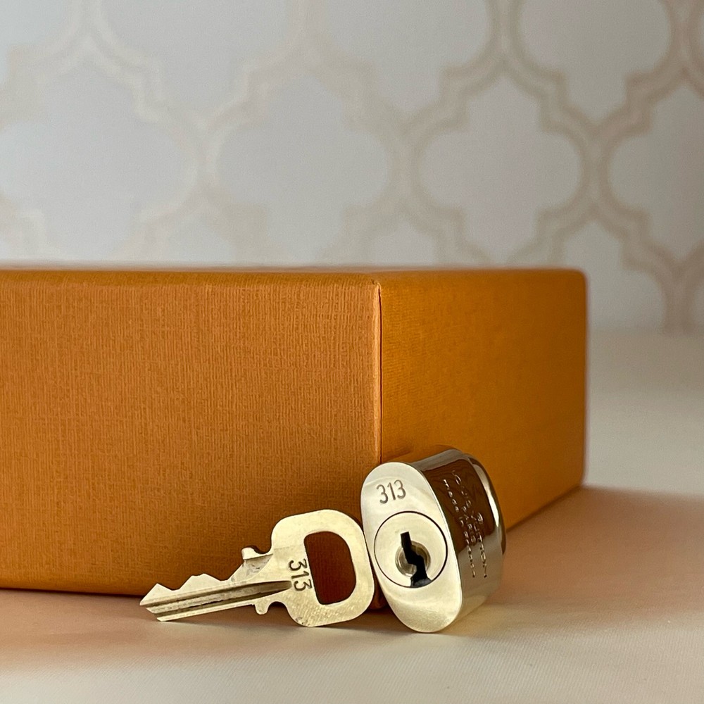 LOUIS VUITTON PadLock Lock & Key Brass Gold Authentic Number random