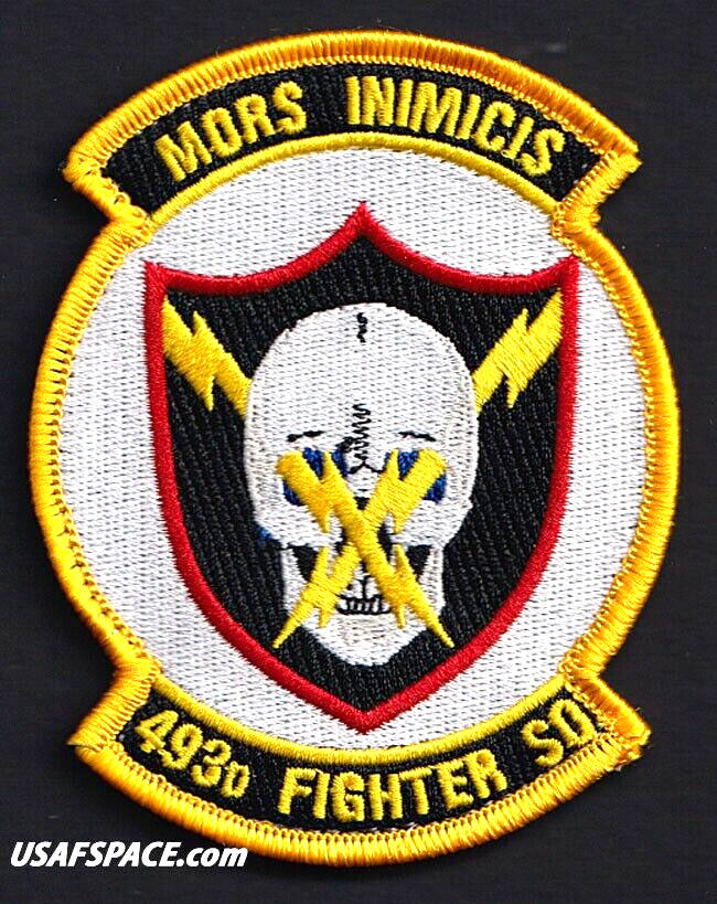 USAF 493RD FIGHTER SQ - MORS INIMICIS -RAF Lakenheath, UK- ORIGINAL PATCH on VEL