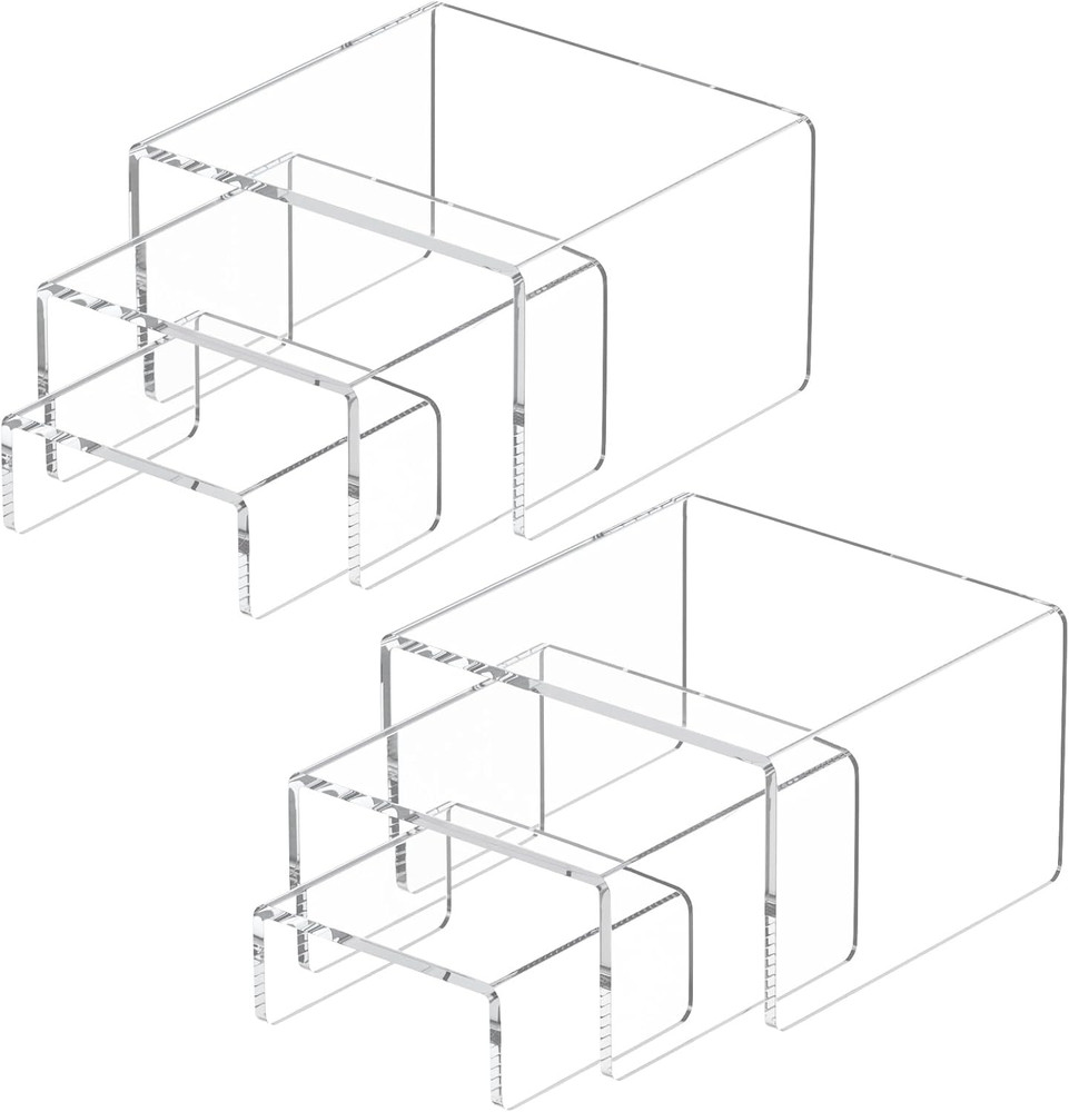 Acrylic Display Risers Stand 2 Sets,3 Steps Clear Riser Shelf Showcase for Amiib