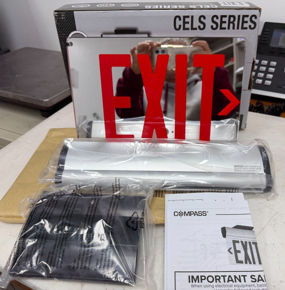 👀NEW HUBBELL LIGHTING / COMPASS EDGE-LIT LED EXIT SIGN CELS2RNE