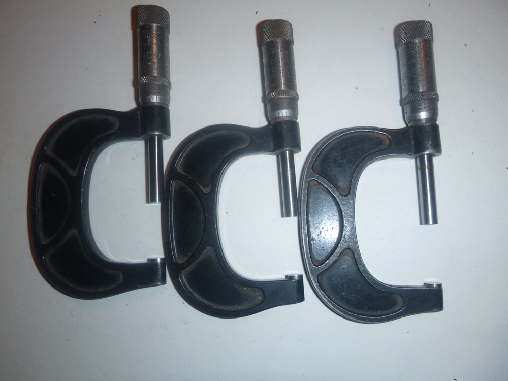 3 Reed Small Tool Works Outside Micrometers 1–2" Vintage Precision Tool E