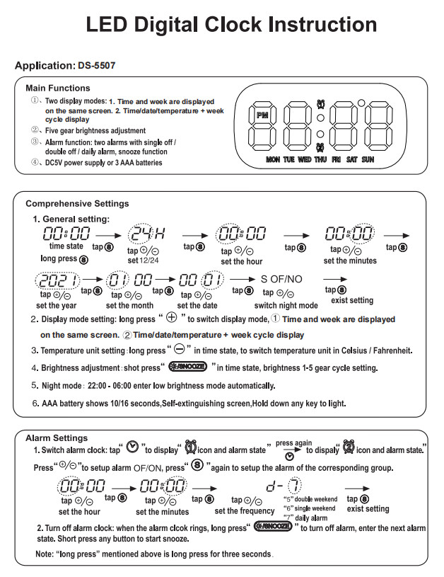 Adjustable Brightness LED Table Clock Temperature Date and Week Display