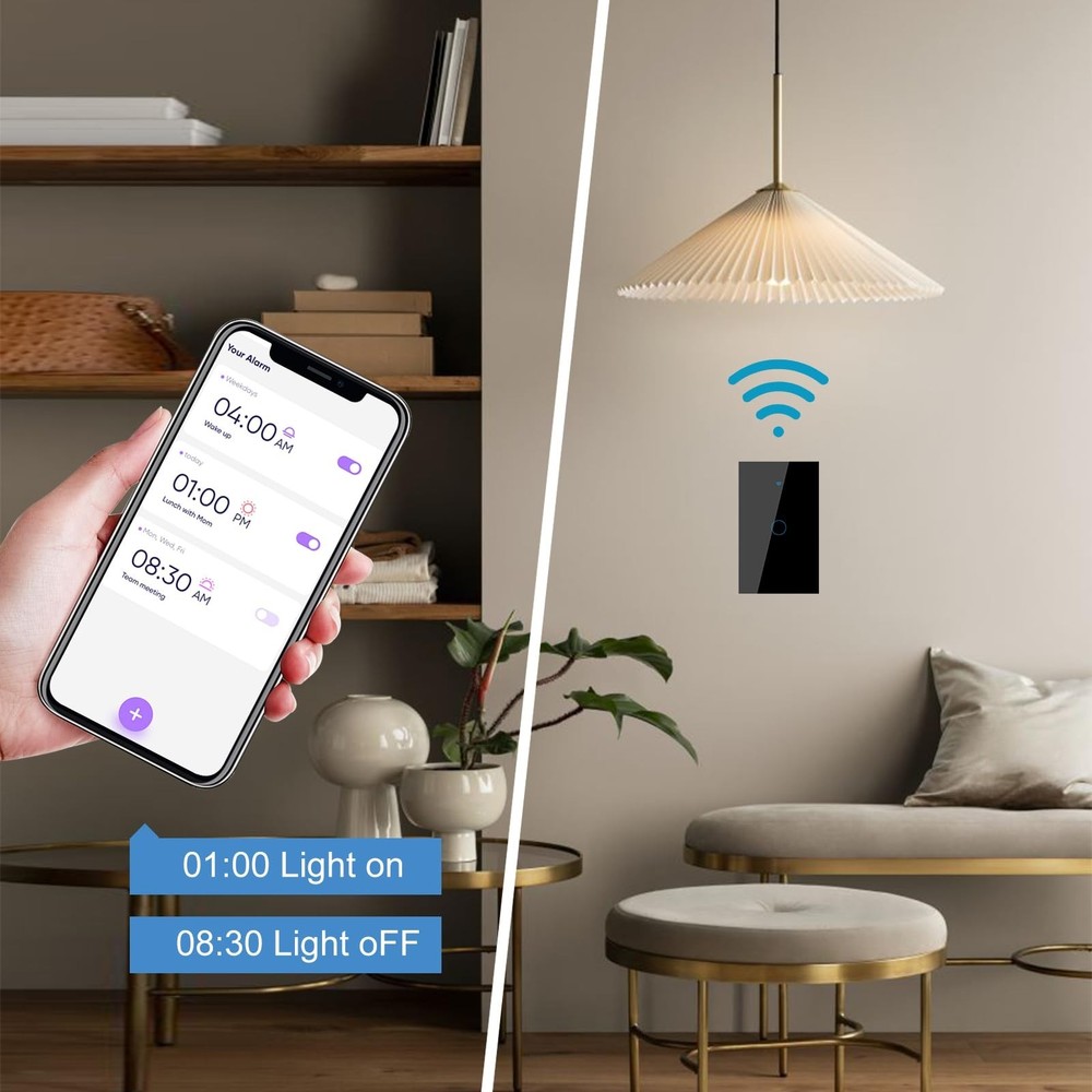 WiFi Smart Wall Light Switch,US Standard ，Voice Control ，Tempered