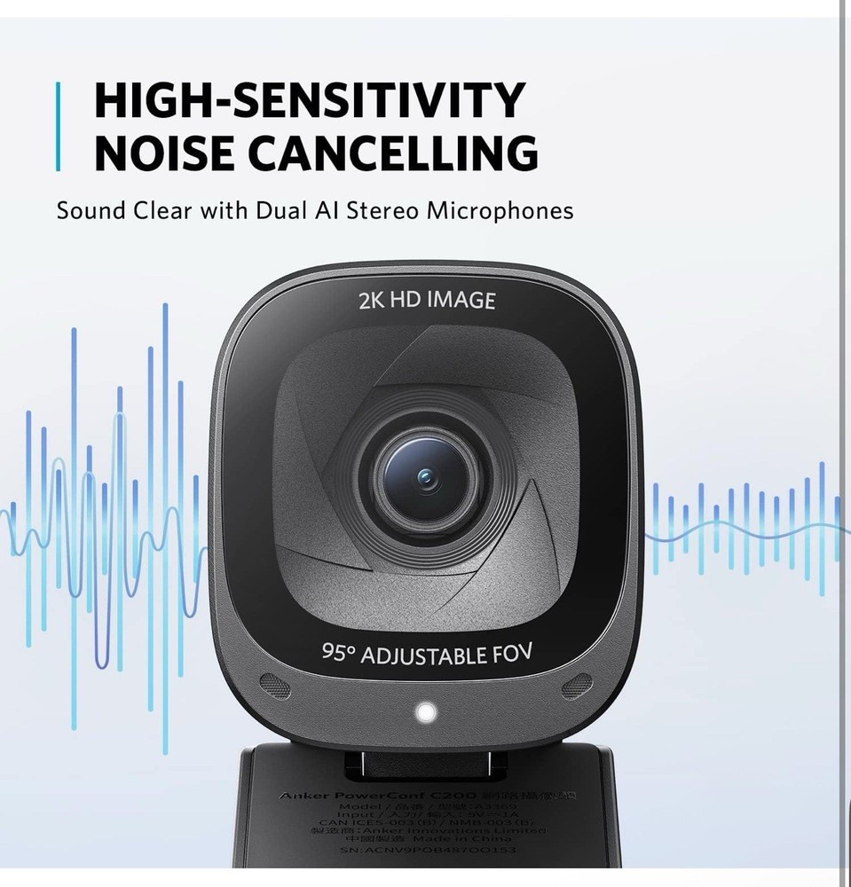 Anker PowerConf C200 2K Mac Webcam, Webcam for Laptop, Computer Camera, Black