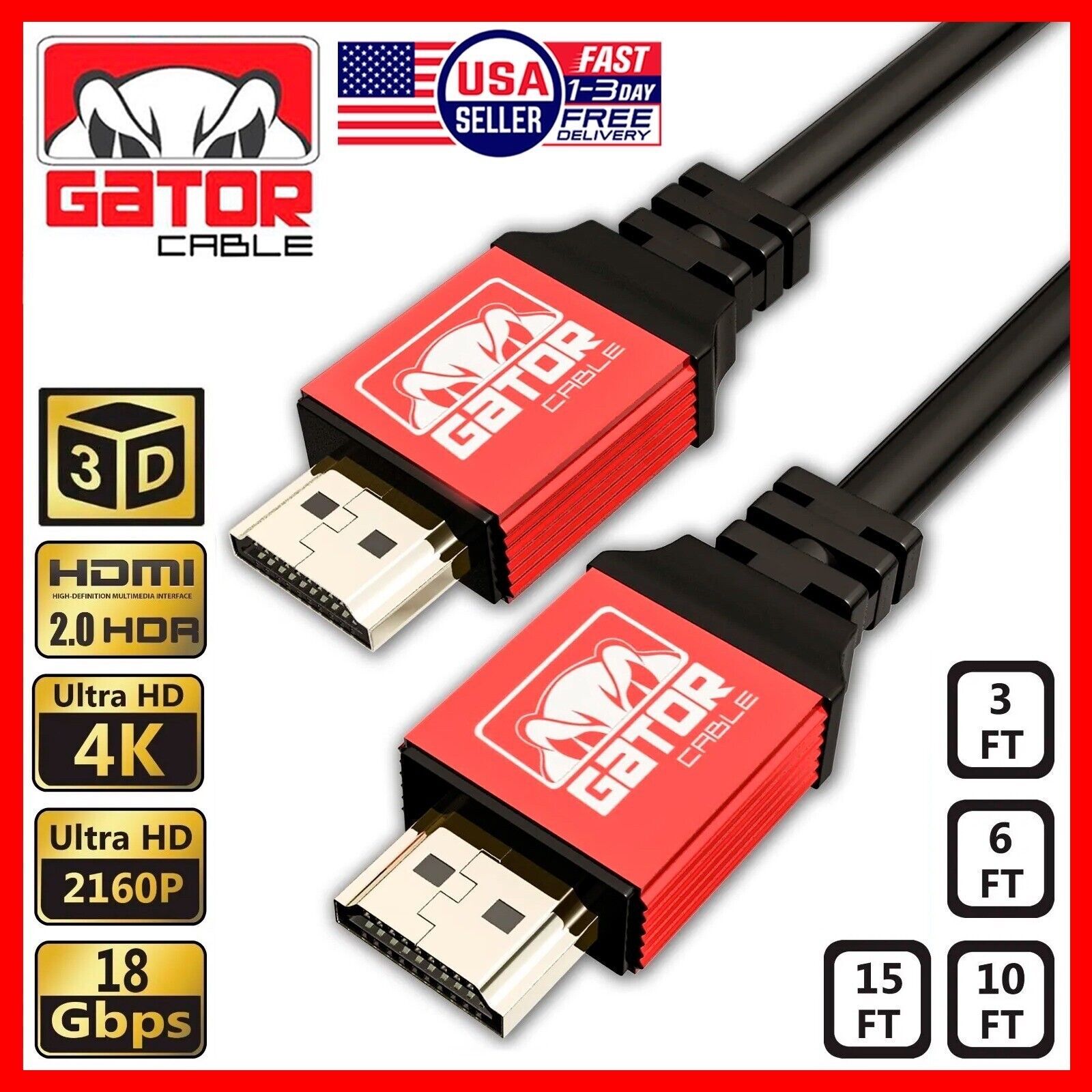 4K HDMI Cable 2.0 UHD Ultra High Speed 2160P HDR 60Hz 18Gbps Dolby HDCP HDTV HD