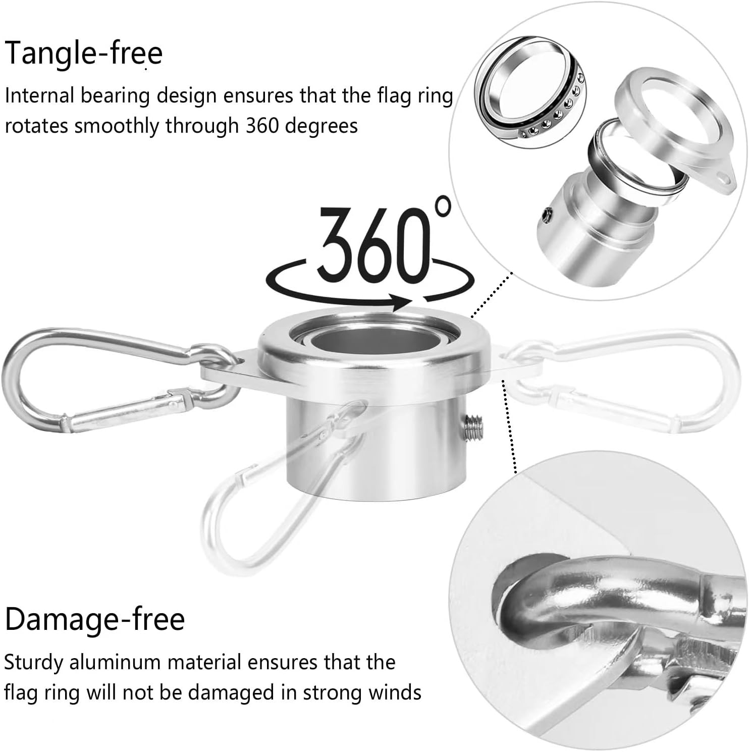 2 Pack Flag Poles for House, 6 FT Flag Pole Kit with 2 No-Tangle Aluminum Ring C