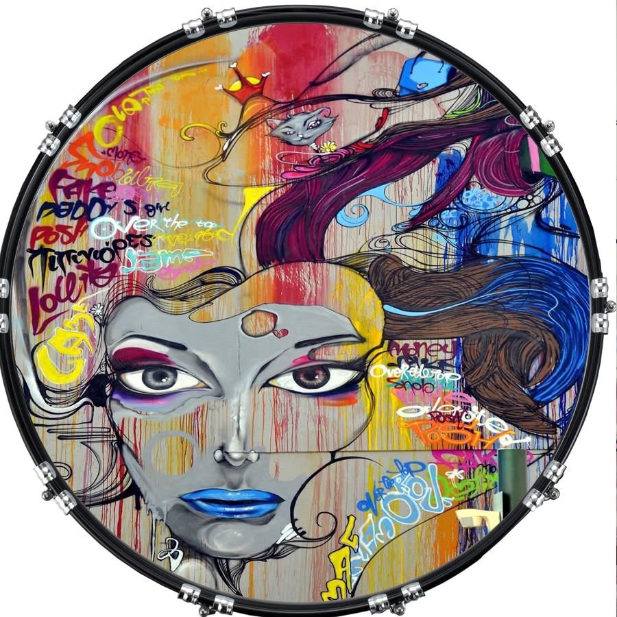 Custom 22" Kick Bass Drum Head Graphical Image Front Skin Graffiti 6