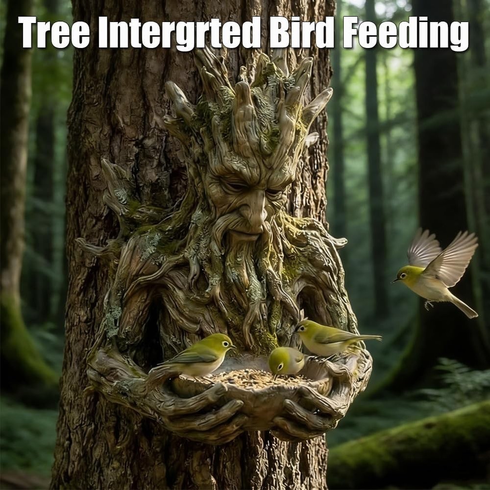 Tree Intergrted Bird Feeding, Outdoor Millennial Ancient Tree Bird Feeder, Tree-