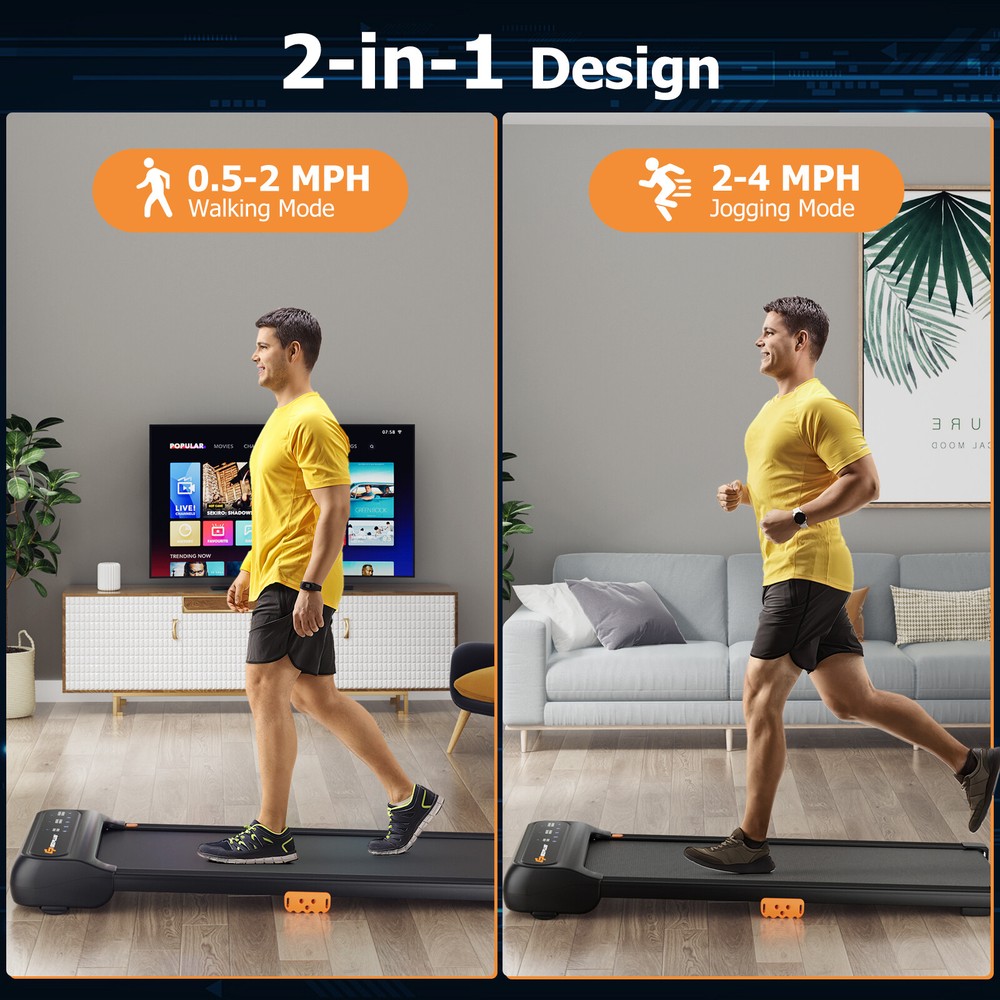 2-in-1 Walking Pad Treadmill Compact Walking Jogging Machine for Home Office