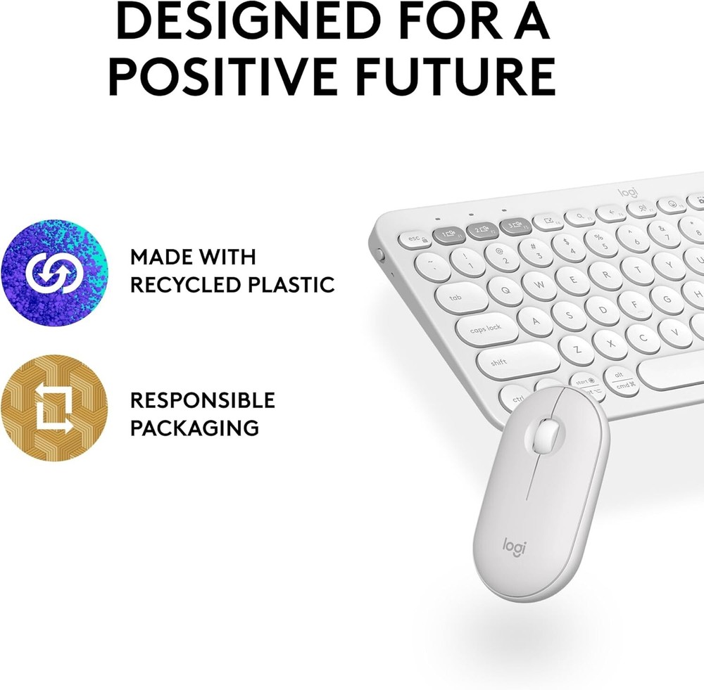Logitech Pebble 2 Combo Wireless Keyboard/Mouse Bundle - Tonal White
