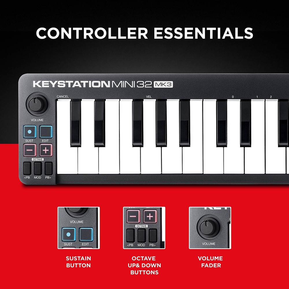 M-Audio Keystation Mini 32 MK3 - USB MIDI Keyboard Controller with 32 Velocit...