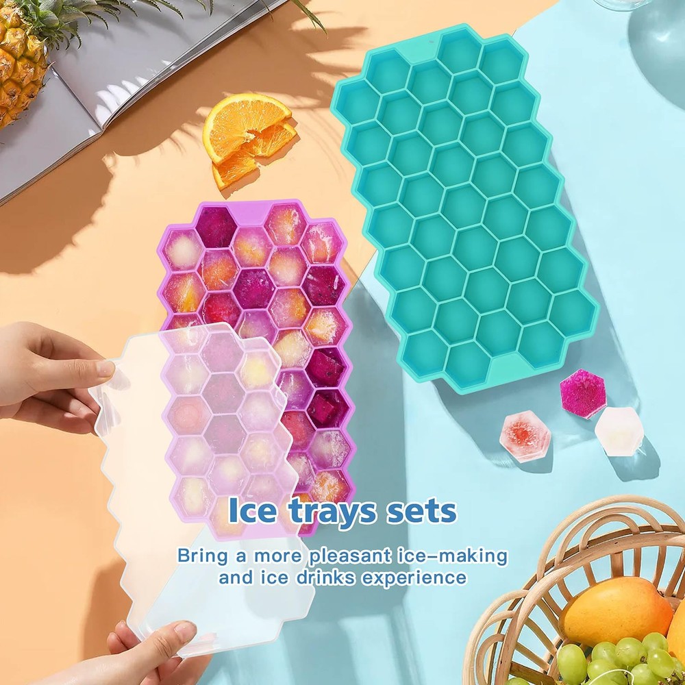 Ice Cube Trays for Freezer, 2 Pack Ice Cube Tray with Lid, Silicone Ice Cube ...