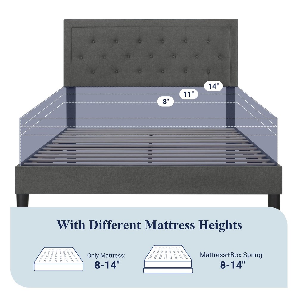 Allewie Queen Size Button Tufted Platform Bed Frame/Fabric Upholstered Bed Frame