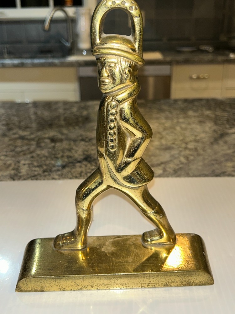 Vintage Solid brass Figural Doorstop, Walking Man, 8.5"H