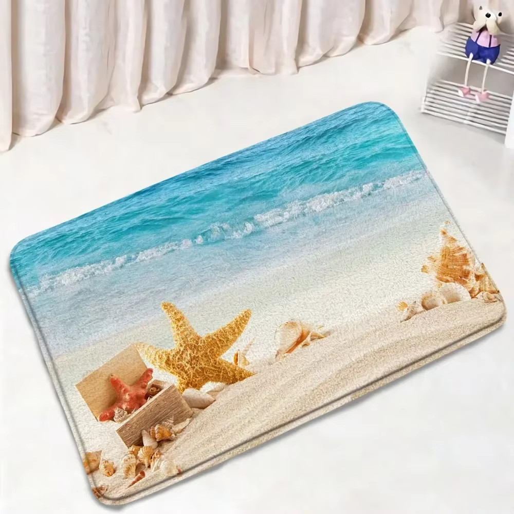 Abstract Marble Bath Mat Sets Modern Geometric Gold Lines Blue Texture Pattern B