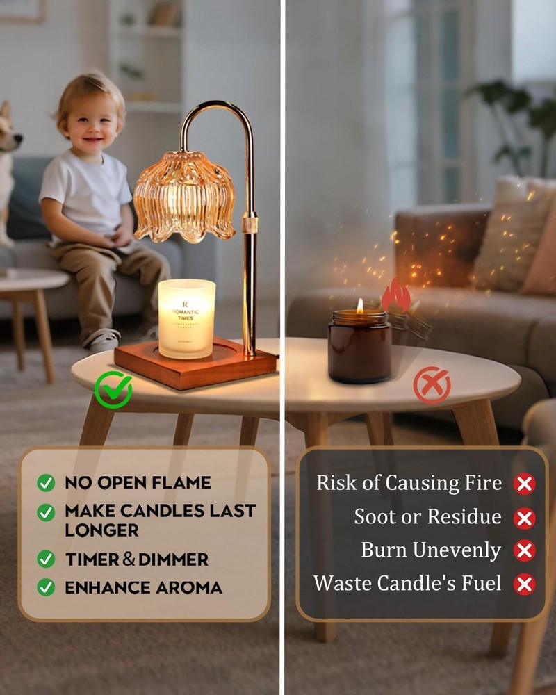 Flower Candle Warmer Lamp with Timer & Dimmer, Adjustable Height Amber