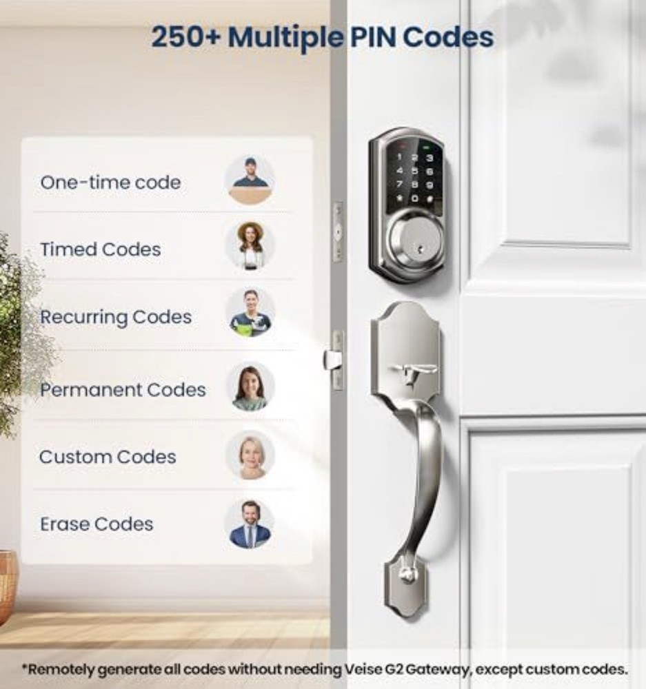 Veise VE06-H Smart Lock Handles Combination Keypad App Compatible Brushed Silver