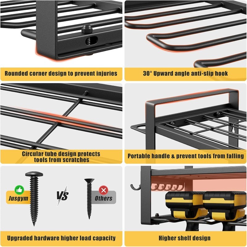 Power Tool Organizer Wall Mount, 4-Tier Tool Storage Rack with 12 Drill Holders