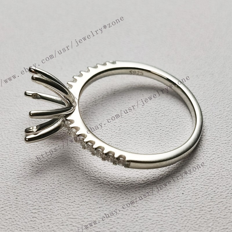 6 Prong Setting Pre Notched Round 9mm Semi Mount Ring Sterling Silver Non-Plated