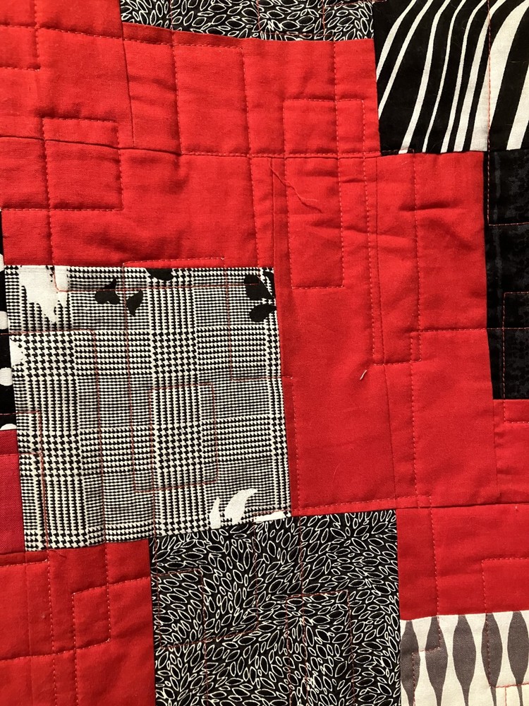 Black & White with Red Falling Charm patchwork Quilt Full size 75" X 91"