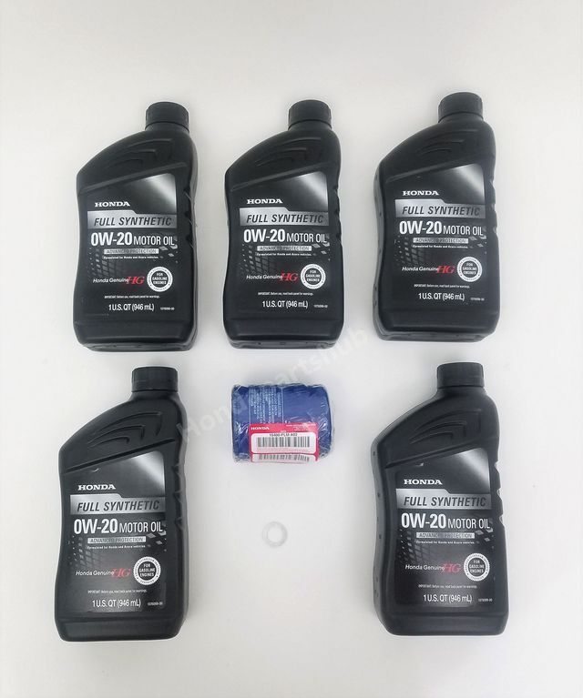 Genuine Honda / Acura 0W-20 Full Synthetic Oil Change Kit (5 Qts Oil Filter & Wa