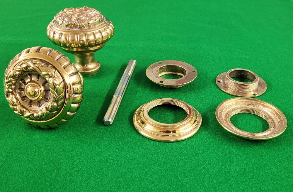 Pair heavy duty round solid cast brass door knobs handles Regency ironmongery