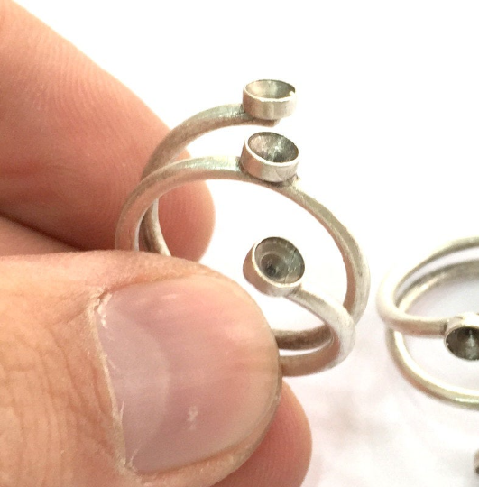 Wrap Ring Blank Setting Base Bezel Cabochon Antique Silver Plated Brass G3498