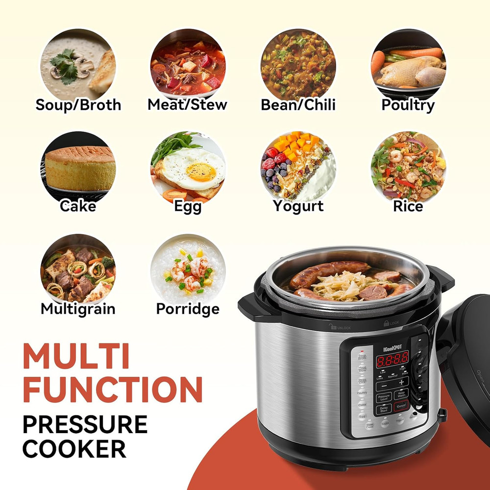 16-in-1 6-Quart Electric Pressure Cooker with Keep Warm Function